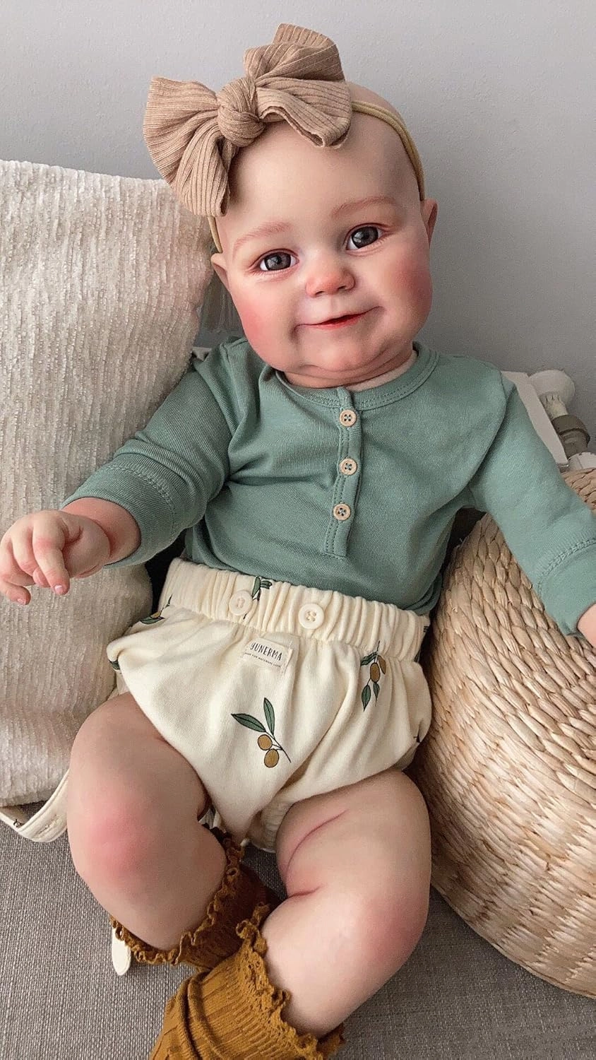 Anano Realistic Newborn Baby Dolls 20 Inch Silicone Baby Lifelike Reborn Baby Dolls That Look Real Reborn Toddler Doll Hand Drawn Hair Doll with Green Outfit