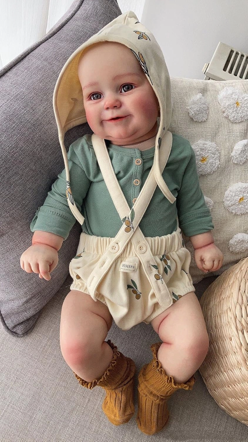 Anano Realistic Newborn Baby Dolls 20 Inch Silicone Baby Lifelike Reborn Baby Dolls That Look Real Reborn Toddler Doll Hand Drawn Hair Doll with Green Outfit