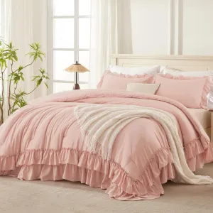 Andency Blush Full Size Comforter Set, Shabby Chic Bedding Comforter Set for All Seasons, 3 Pieces Lightweight Soft Western Modern Bed Set for Women Girls