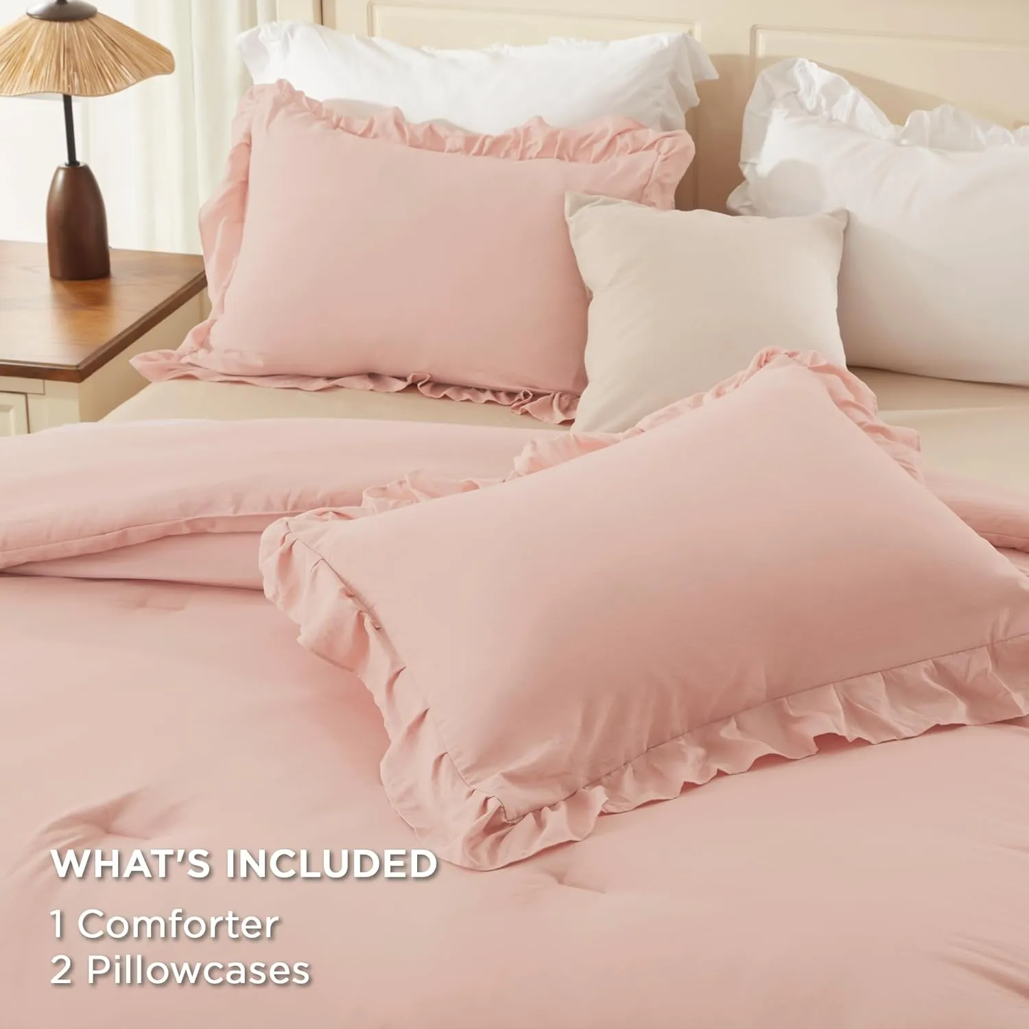 Andency Blush Full Size Comforter Set, Shabby Chic Bedding Comforter Set for All Seasons, 3 Pieces Lightweight Soft Western Modern Bed Set for Women Girls