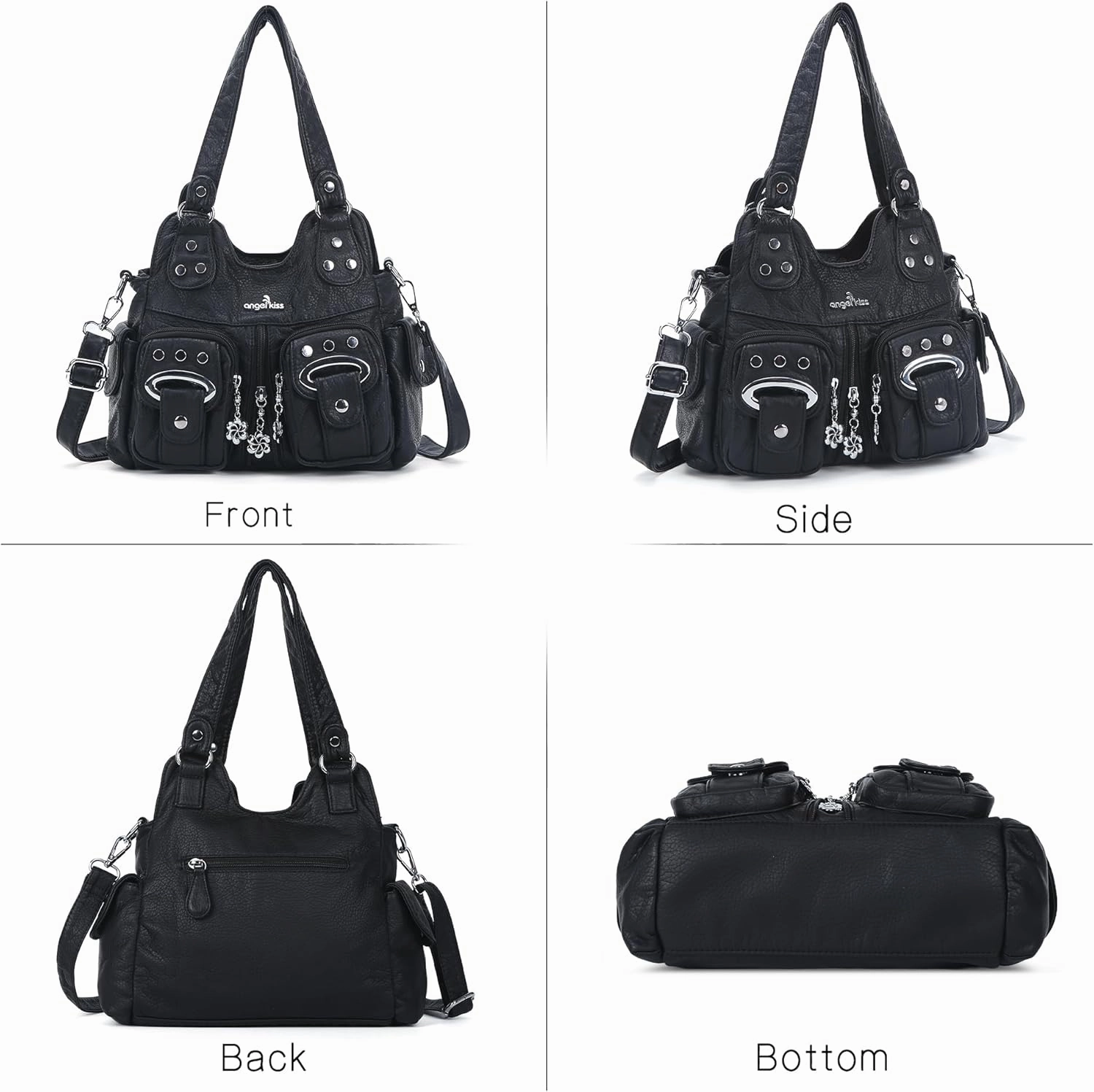 Angel Kiss Purses for Women Small Hobo Crossbody Bags Multi-Pocket Vegan Leather Hobo Handbags Tote Bag with Crossbody Strap