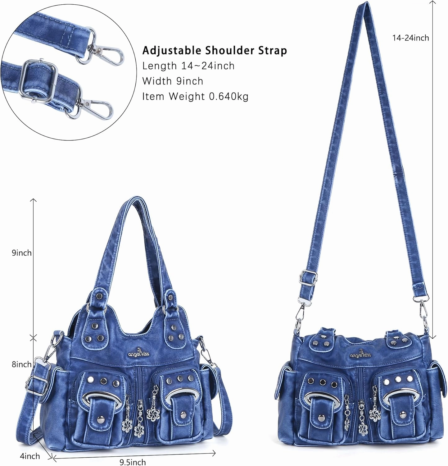 Angel Kiss Purses for Women Small Hobo Crossbody Bags Multi-Pocket Vegan Leather Hobo Handbags Tote Bag with Crossbody Strap