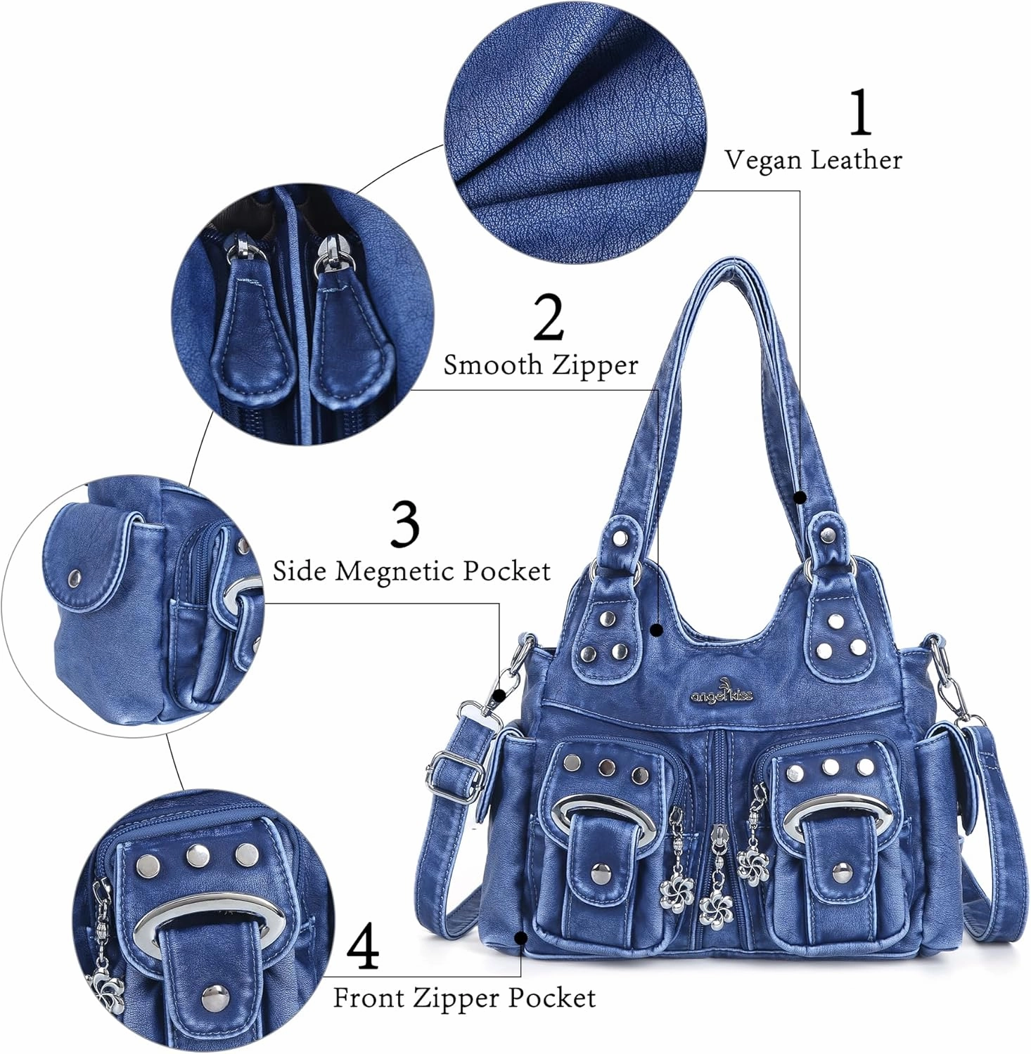 Angel Kiss Purses for Women Small Hobo Crossbody Bags Multi-Pocket Vegan Leather Hobo Handbags Tote Bag with Crossbody Strap