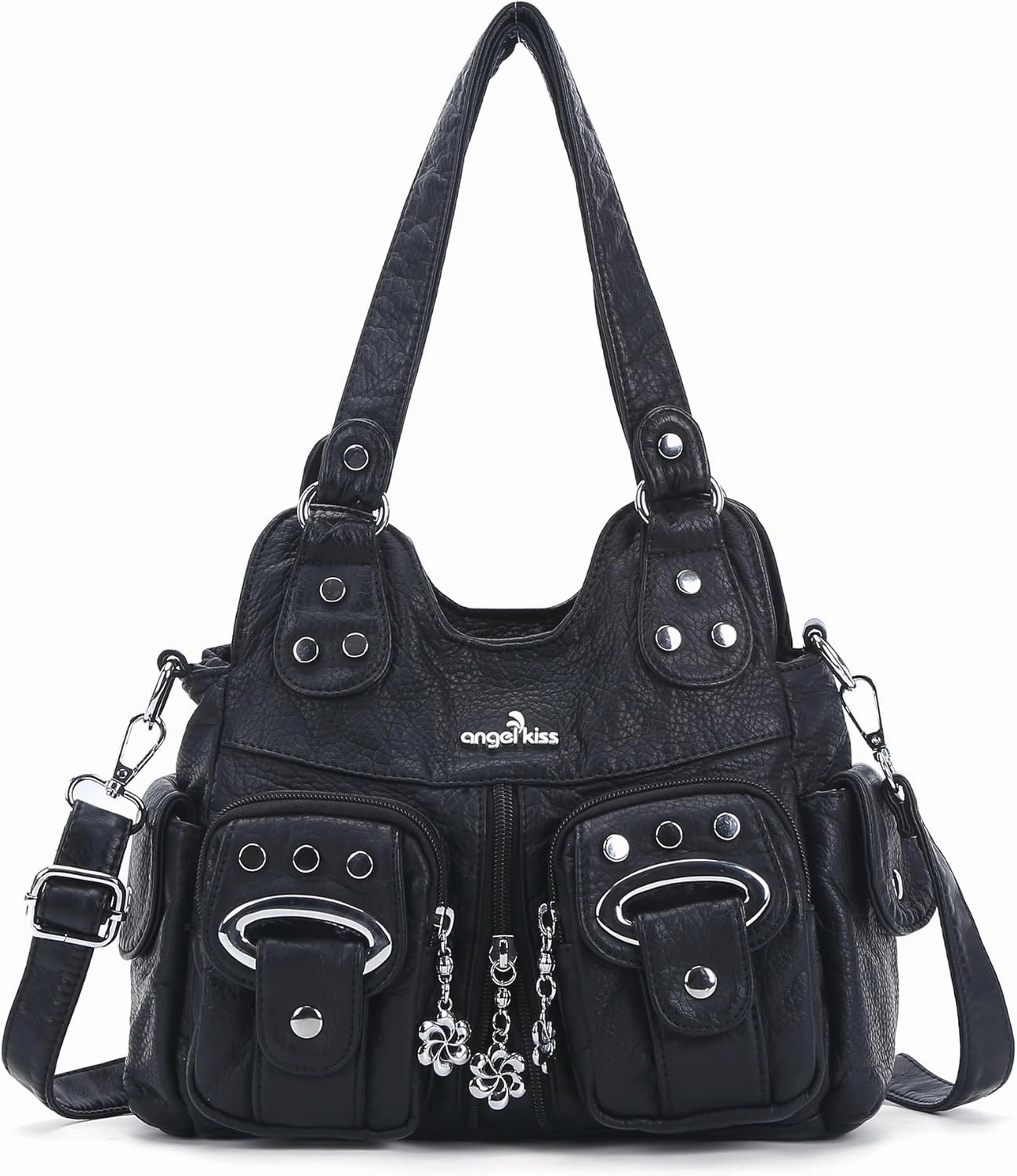 Angel Kiss Purses for Women Small Hobo Crossbody Bags Multi-Pocket Vegan Leather Hobo Handbags Tote Bag with Crossbody Strap