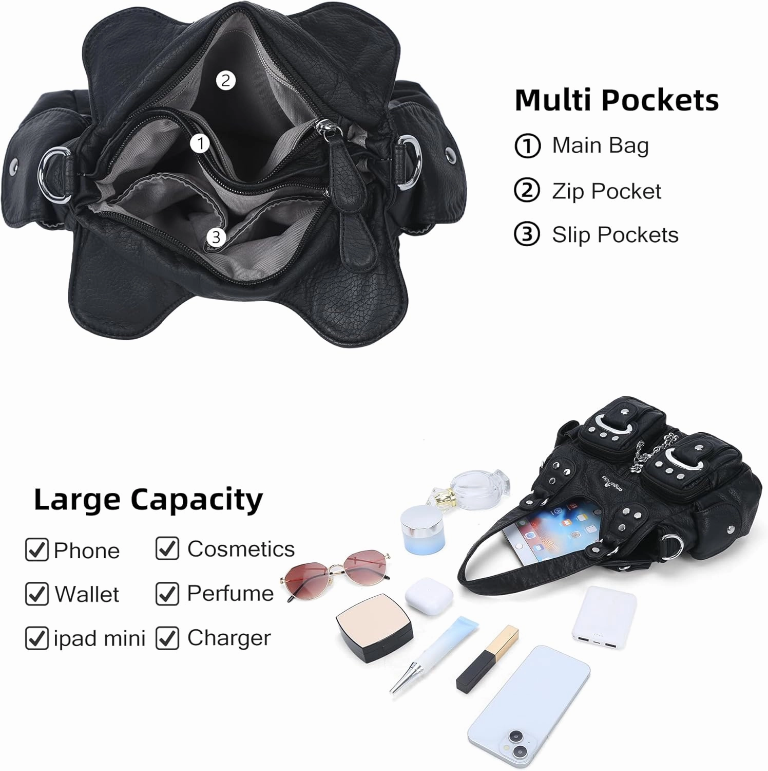 Angel Kiss Purses for Women Small Hobo Crossbody Bags Multi-Pocket Vegan Leather Hobo Handbags Tote Bag with Crossbody Strap
