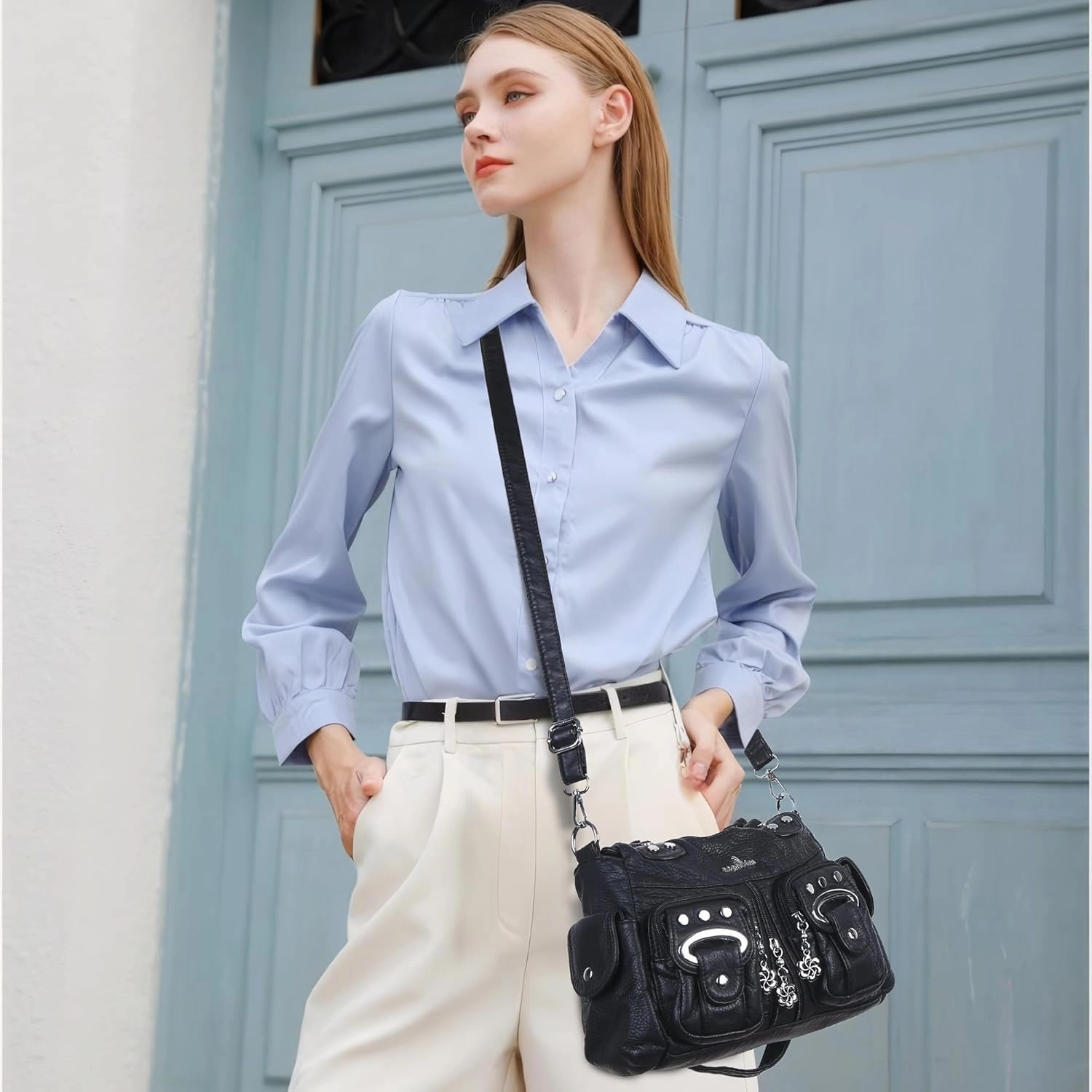 Angel Kiss Purses for Women Small Hobo Crossbody Bags Multi-Pocket Vegan Leather Hobo Handbags Tote Bag with Crossbody Strap