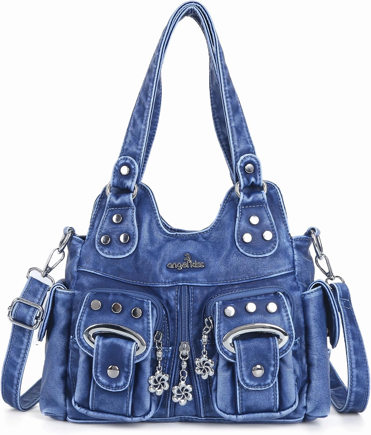 Angel Kiss Purses for Women Small Hobo Crossbody Bags Multi-Pocket Vegan Leather Hobo Handbags Tote Bag with Crossbody Strap