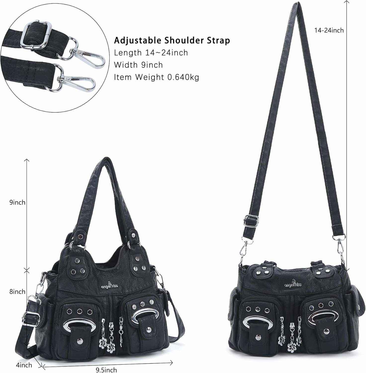 Angel Kiss Purses for Women Small Hobo Crossbody Bags Multi-Pocket Vegan Leather Hobo Handbags Tote Bag with Crossbody Strap