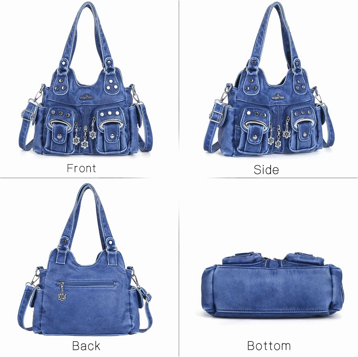 Angel Kiss Purses for Women Small Hobo Crossbody Bags Multi-Pocket Vegan Leather Hobo Handbags Tote Bag with Crossbody Strap
