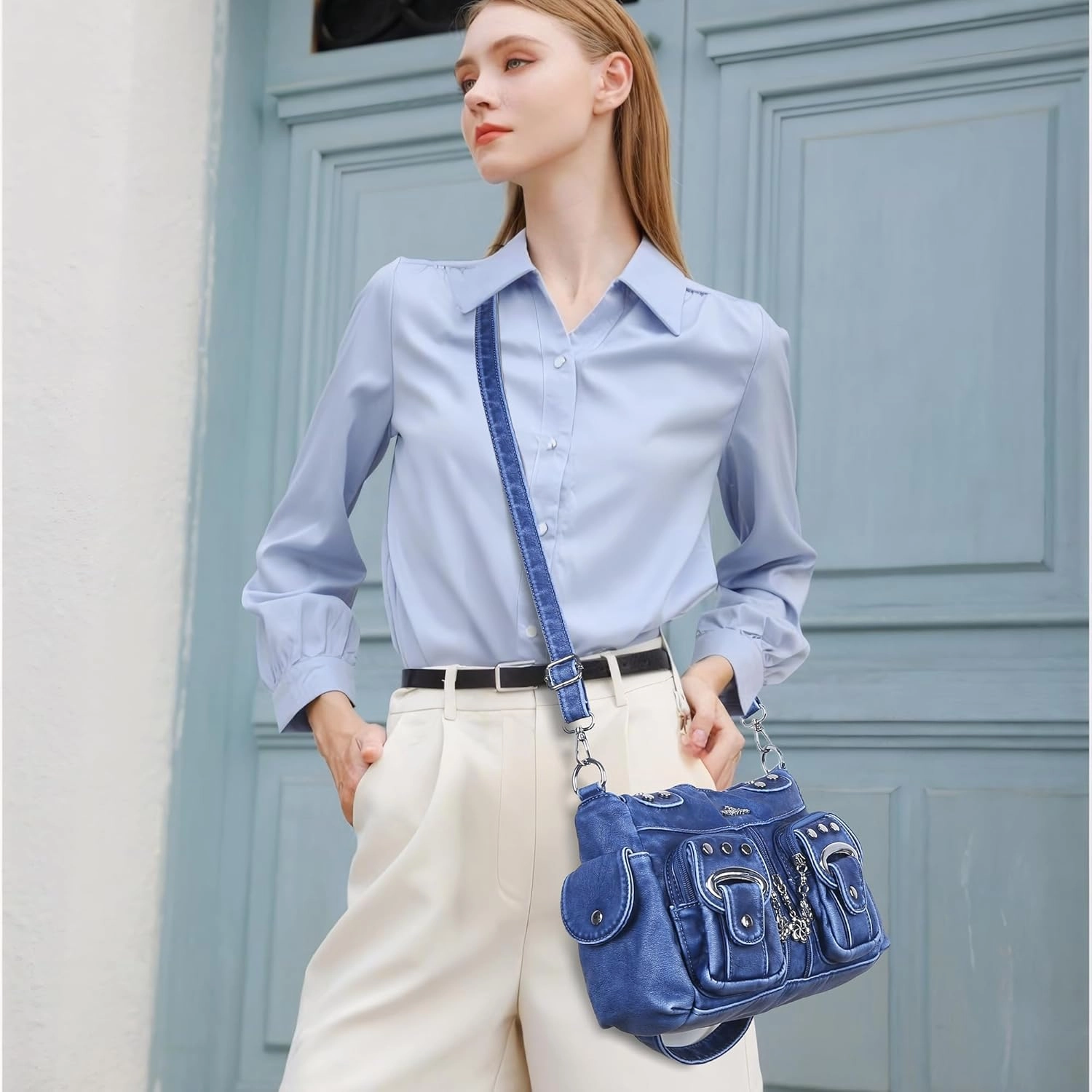 Angel Kiss Purses for Women Small Hobo Crossbody Bags Multi-Pocket Vegan Leather Hobo Handbags Tote Bag with Crossbody Strap