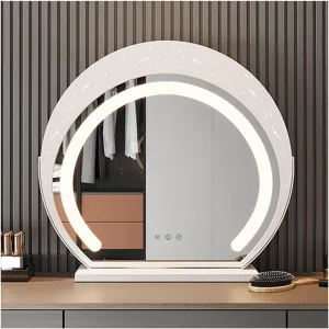 APLUSH Starry Sky Illuminated Makeup Mirror, Smart Touch, Three-Color Lighting, 180°Rotating High-Definition Vanity Mirror, Women Gift.(White,38.5 * 41cm/15.2 * 16.1in)