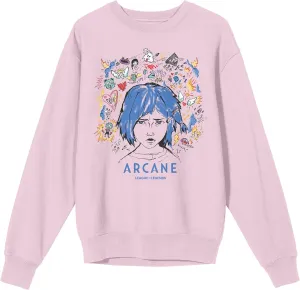 Arcane League Of Legends Powder Doodle Art Adult Cradle Pink Crew Neck Long Sleeve Sweatshirt