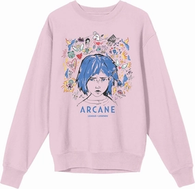 Arcane League Of Legends Powder Doodle Art Adult Cradle Pink Crew Neck Long Sleeve Sweatshirt