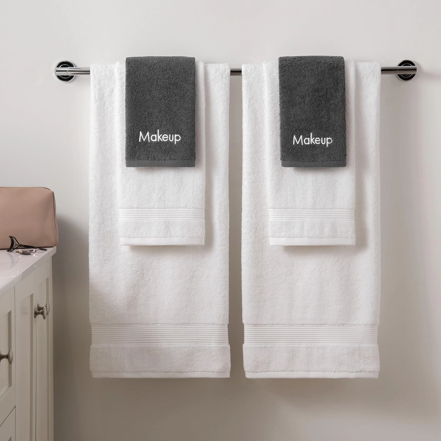 Arkwright Makeup Towels - Pack of 6 - Soft & Gentle Cotton Small FingerTip Powder Room Washcloth, Decorative Bathroom Essentials for Hosts & Artists, 11 x 17 in, Grey