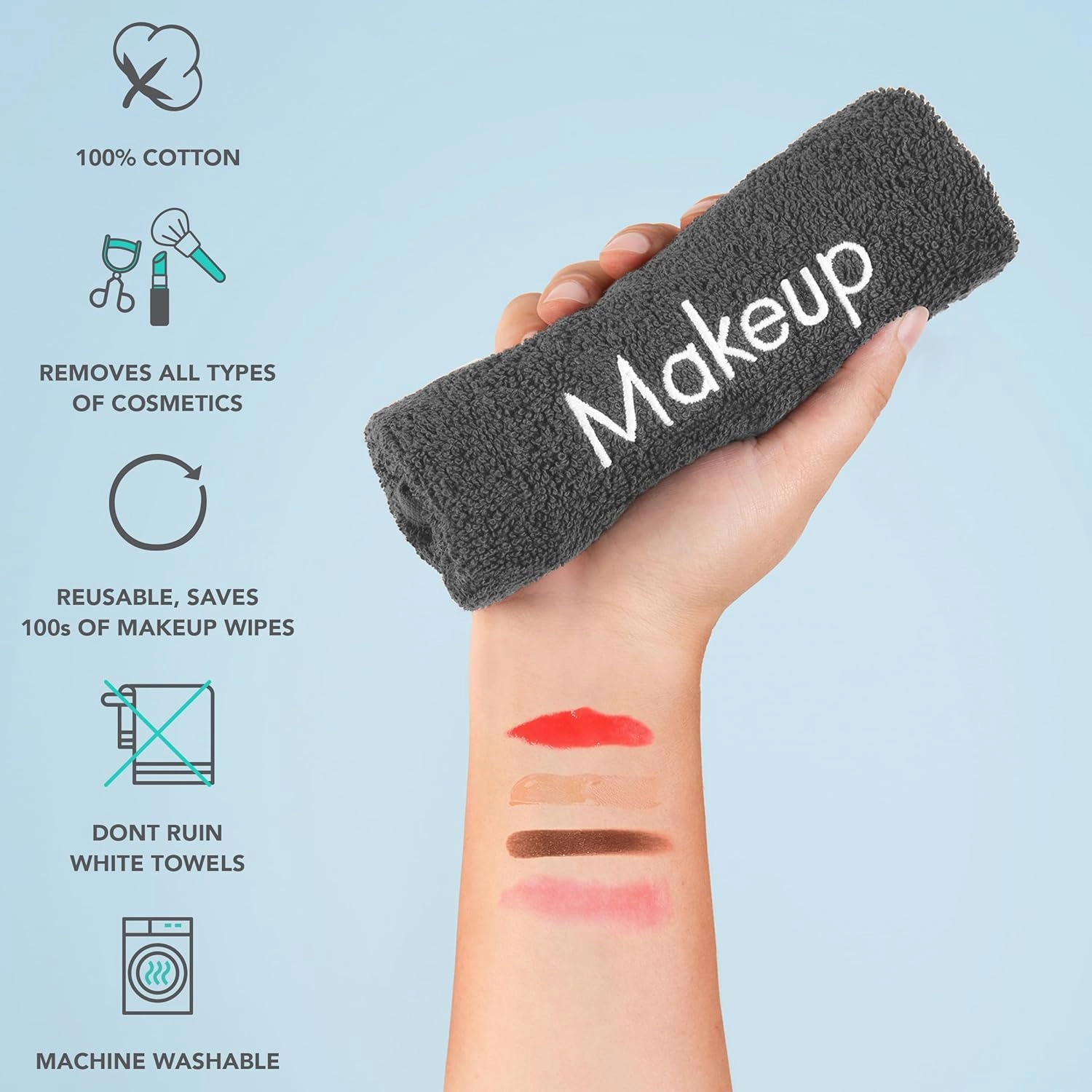 Arkwright Makeup Towels - Pack of 6 - Soft & Gentle Cotton Small FingerTip Powder Room Washcloth, Decorative Bathroom Essentials for Hosts & Artists, 11 x 17 in, Grey
