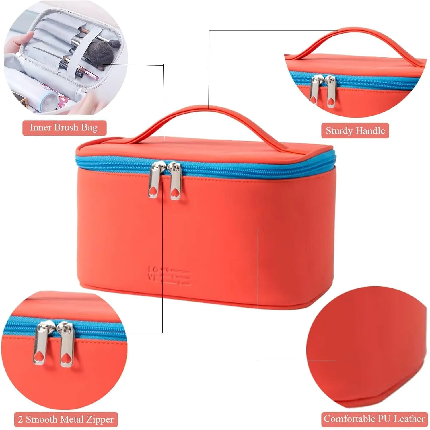 AUSEKALY Makeup Cosmetic Bag Sets 3 Pcs For Women Travel Toiletry Bag Cute Large Make Up Bag With Brush Bag   Small Cosmetic Pouch Carol Blue
