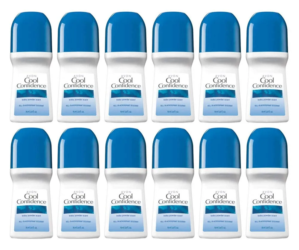 Avon Cool Confidence Baby Powder Roll-on Antiperspirant Deodorant 2.6 oz (12-Pack)