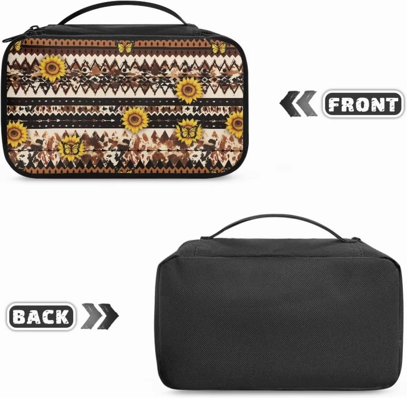 Aztc Ethic Print Makeup Travel Bag for Women Sunflower Portable Cosmetic Bags with Handle Travel Accessories Large Toiletry Bags for Traveling Women Organizer and Storage