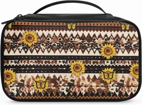 Aztc Ethic Print Makeup Travel Bag for Women Sunflower Portable Cosmetic Bags with Handle Travel Accessories Large Toiletry Bags for Traveling Women Organizer and Storage