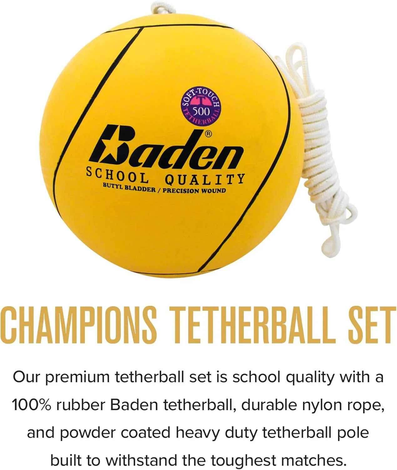 Baden School Quality Tetherball Set - Soft-Touch Tetherball Ball and Rope