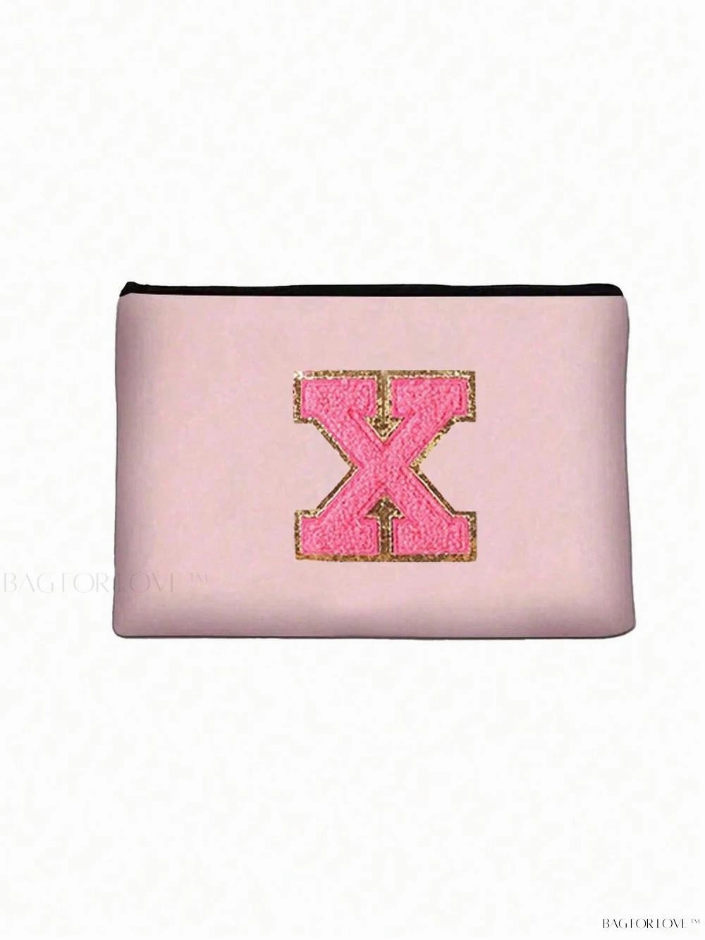 BagForLove - White Small Makeup Pouch with Rose Lettering, Perfect Gift