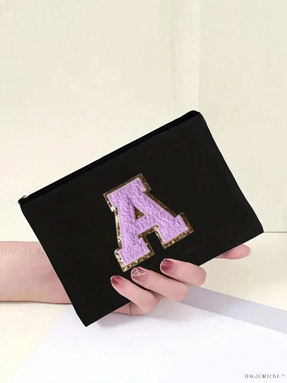 BagForLove - White Small Makeup Pouch with Rose Lettering, Perfect Gift
