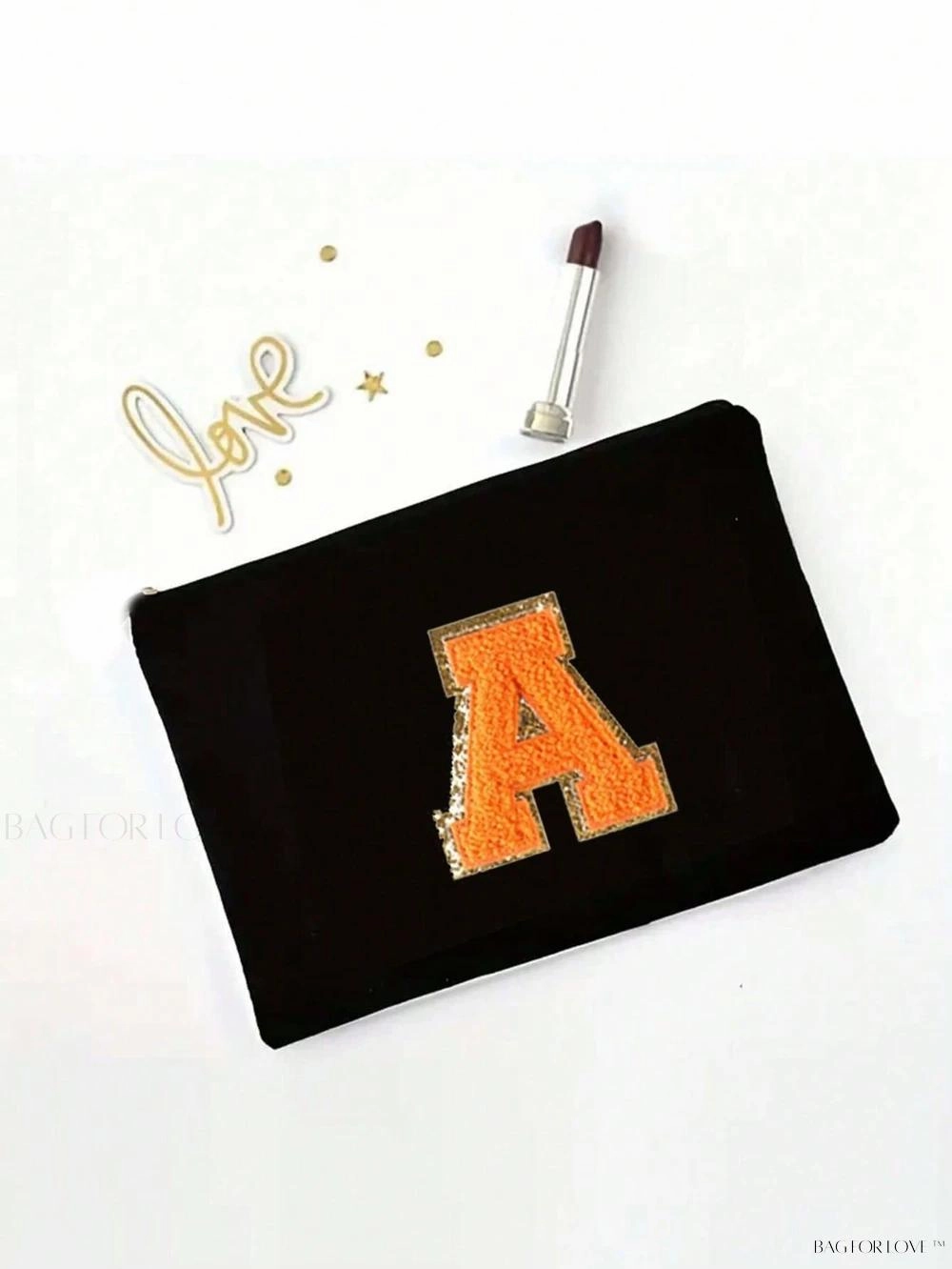 BagForLove - White Small Makeup Pouch with Rose Lettering, Perfect Gift
