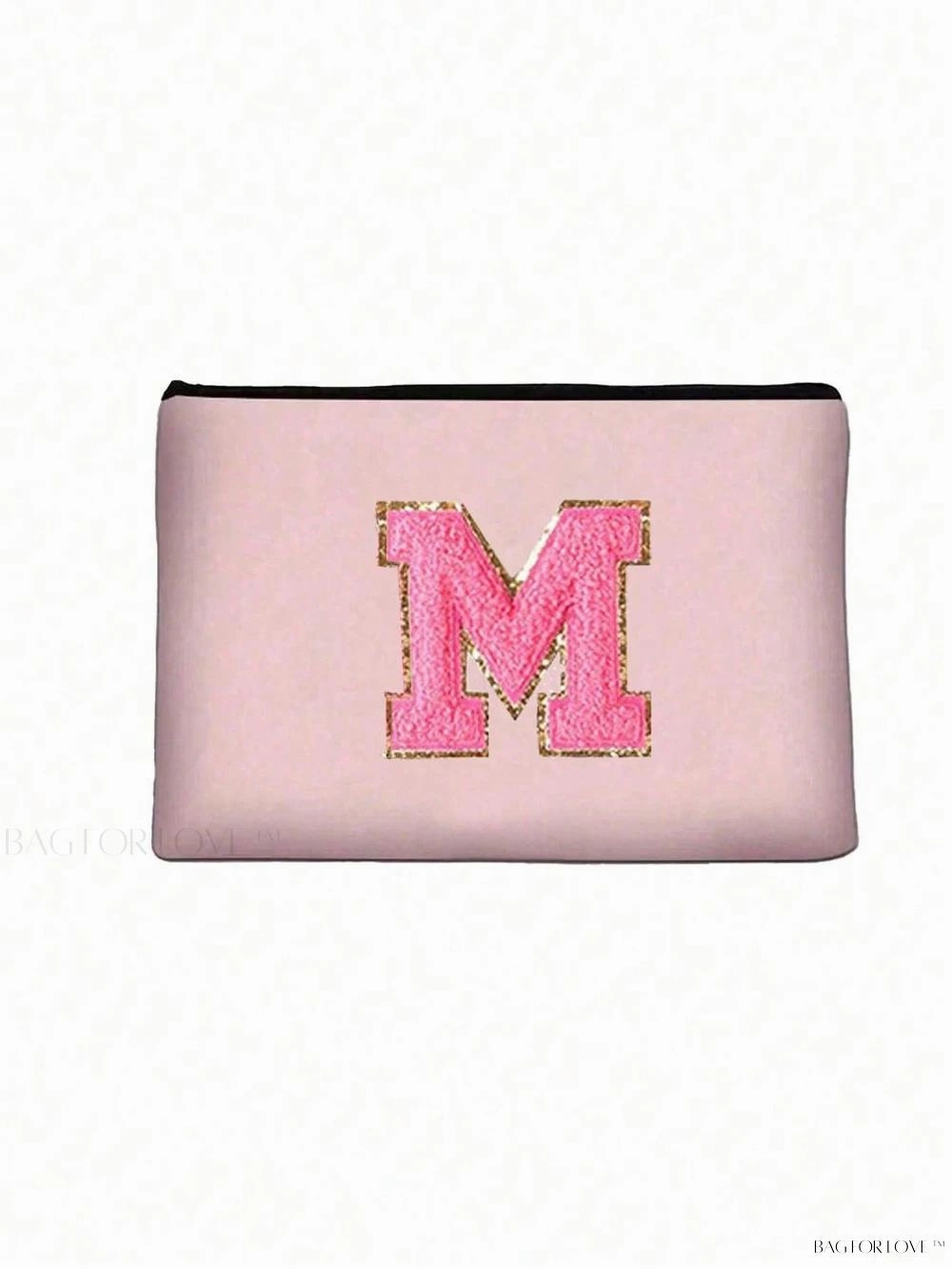 BagForLove - White Small Makeup Pouch with Rose Lettering, Perfect Gift