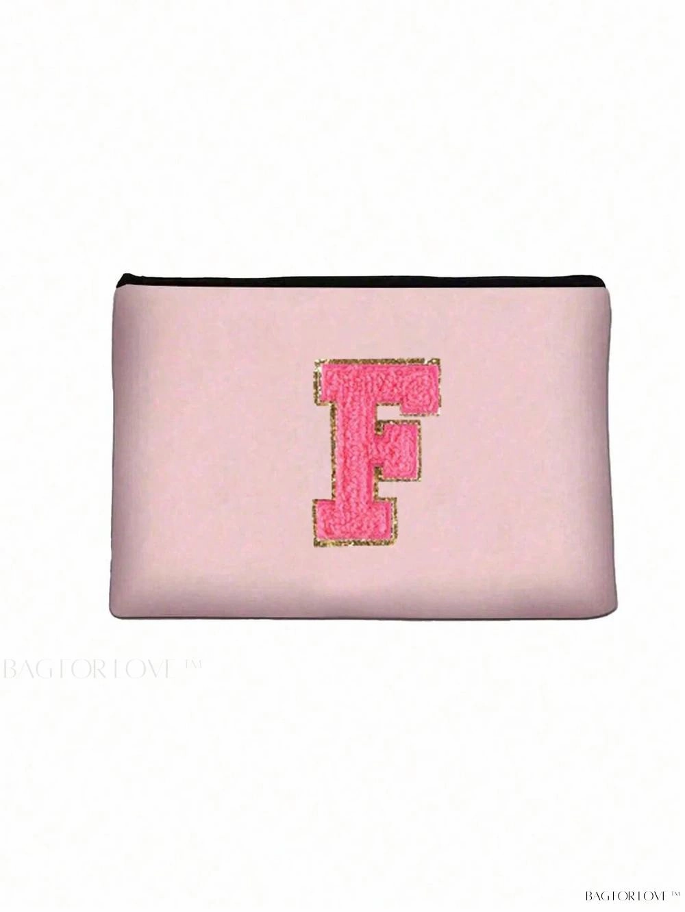 BagForLove - White Small Makeup Pouch with Rose Lettering, Perfect Gift