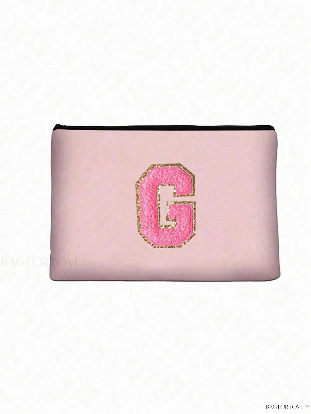 BagForLove - White Small Makeup Pouch with Rose Lettering, Perfect Gift