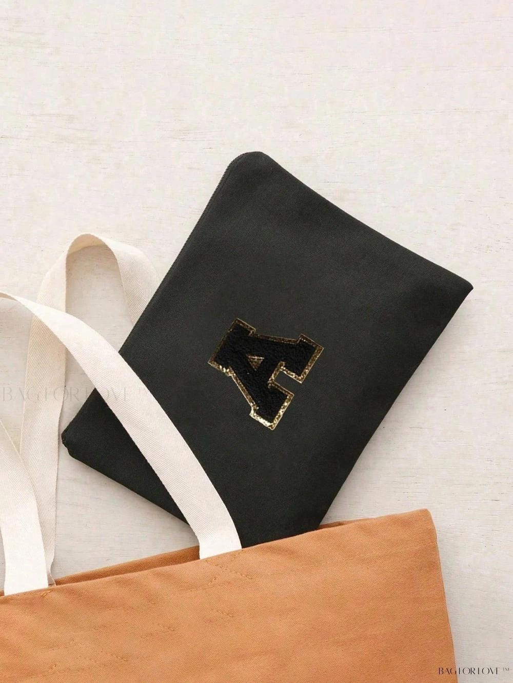 BagForLove - White Small Makeup Pouch with Rose Lettering, Perfect Gift