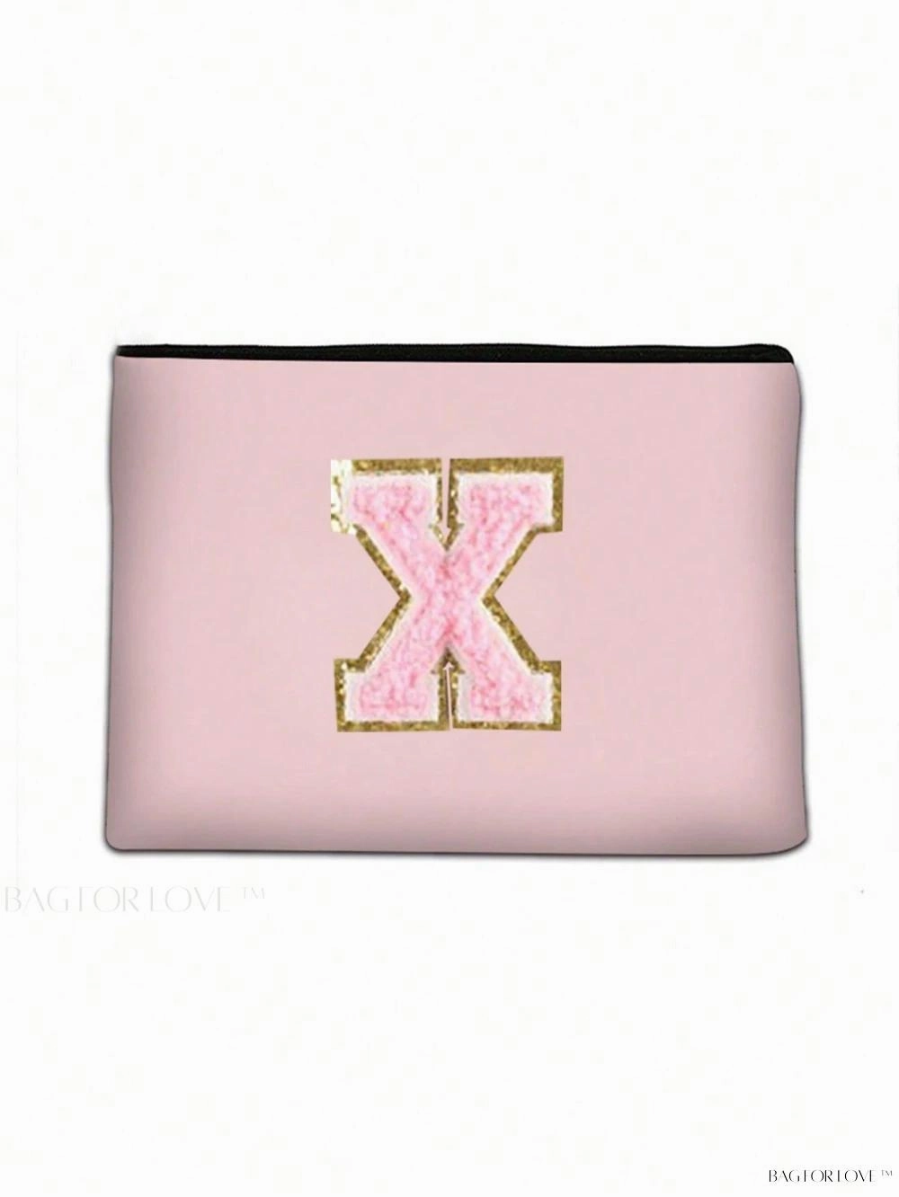 BagForLove - White Small Makeup Pouch with Rose Lettering, Perfect Gift