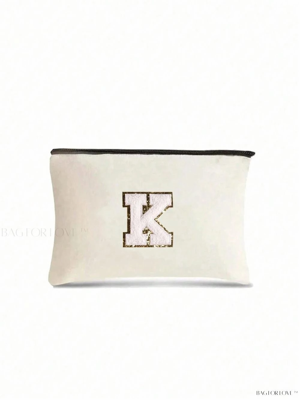 BagForLove - White Small Makeup Pouch with Rose Lettering, Perfect Gift
