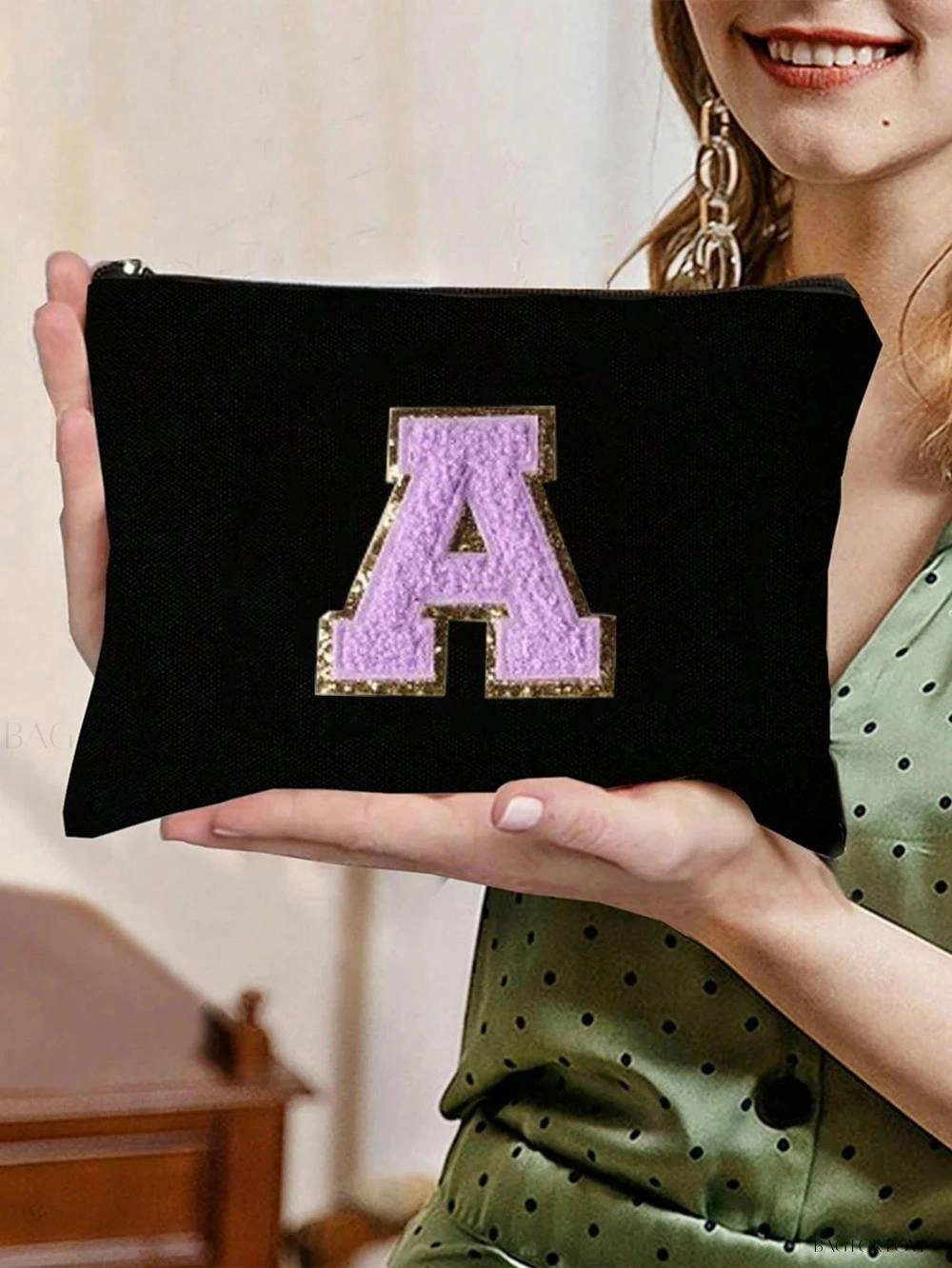 BagForLove - White Small Makeup Pouch with Rose Lettering, Perfect Gift
