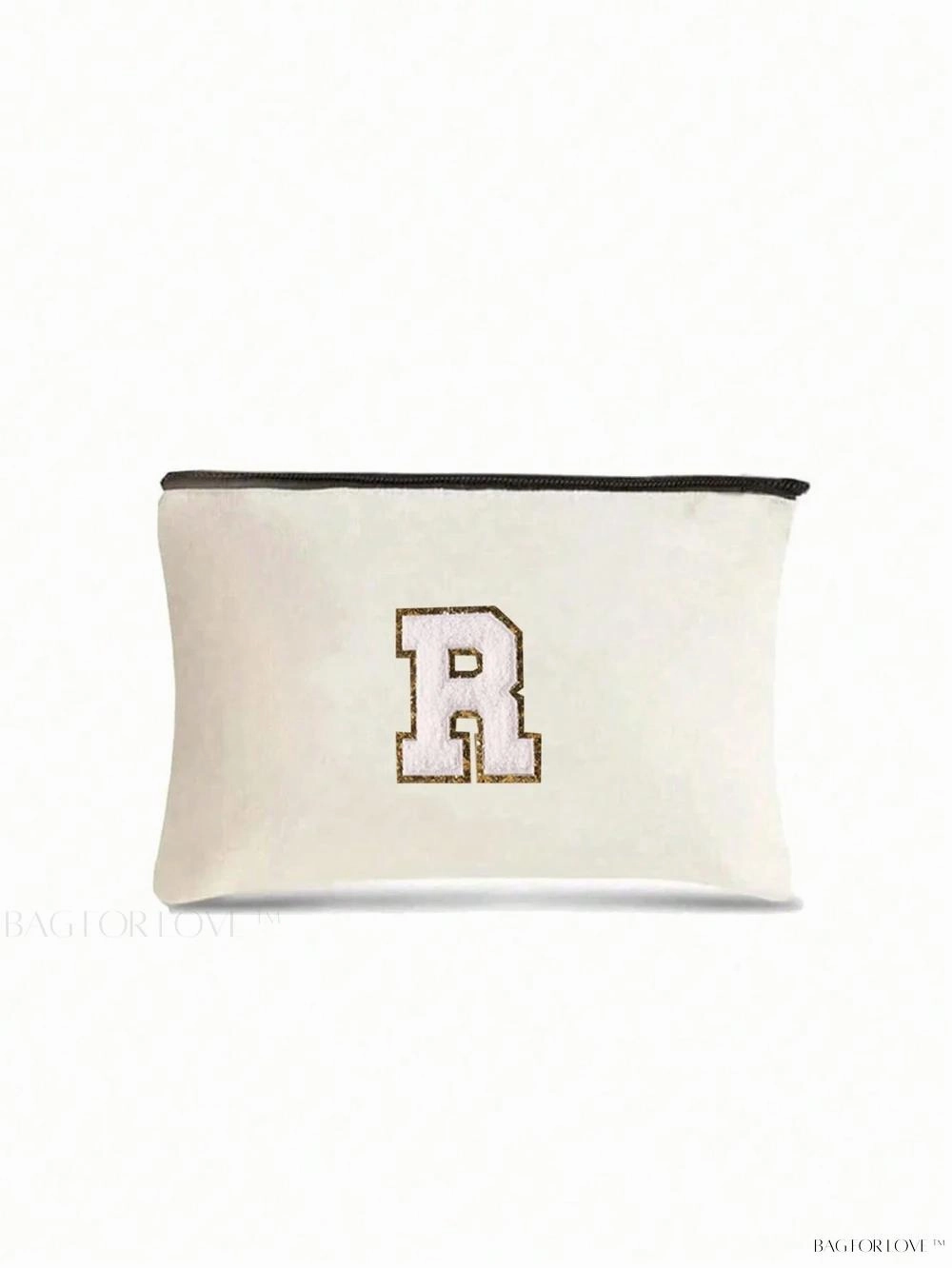 BagForLove - White Small Makeup Pouch with Rose Lettering, Perfect Gift