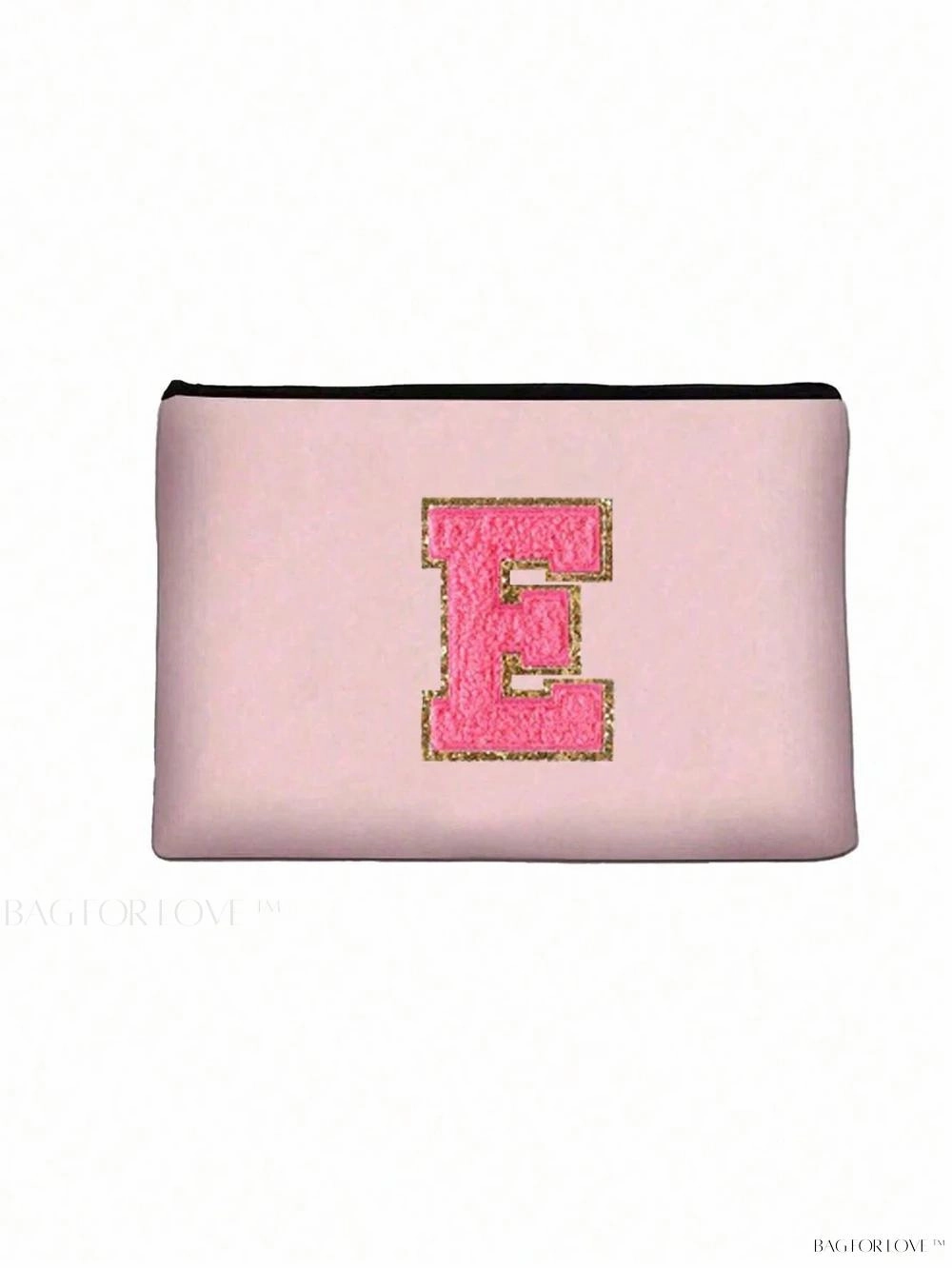 BagForLove - White Small Makeup Pouch with Rose Lettering, Perfect Gift