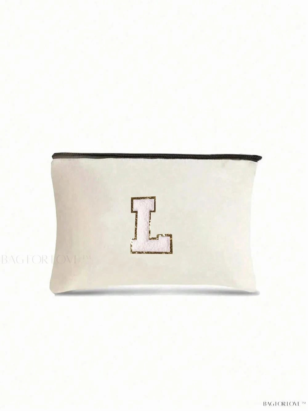 BagForLove - White Small Makeup Pouch with Rose Lettering, Perfect Gift