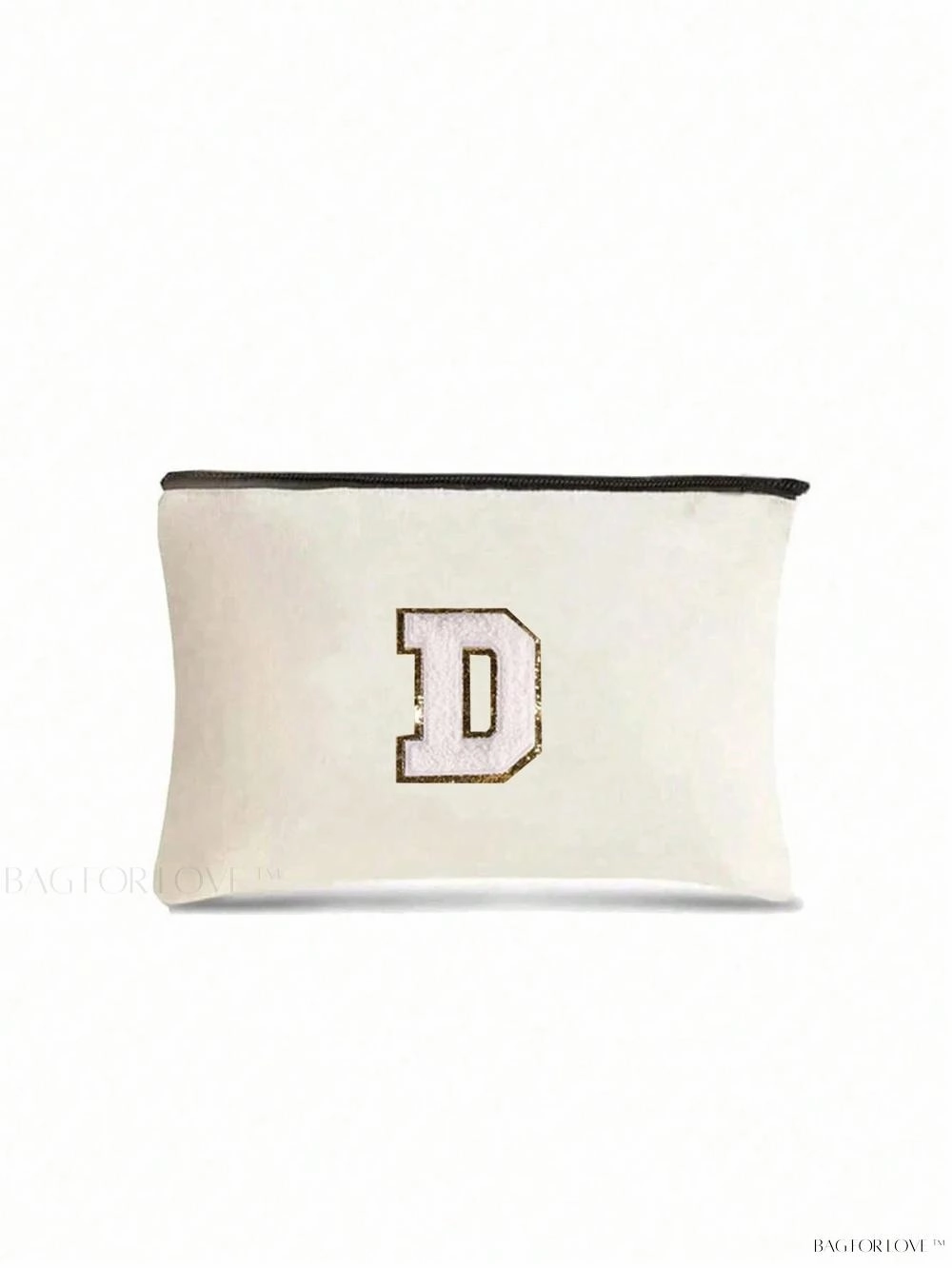 BagForLove - White Small Makeup Pouch with Rose Lettering, Perfect Gift