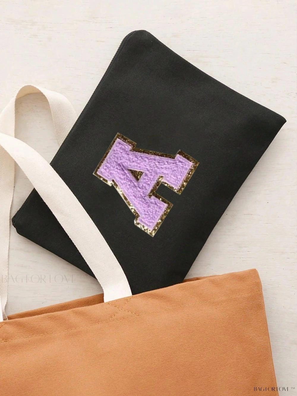 BagForLove - White Small Makeup Pouch with Rose Lettering, Perfect Gift