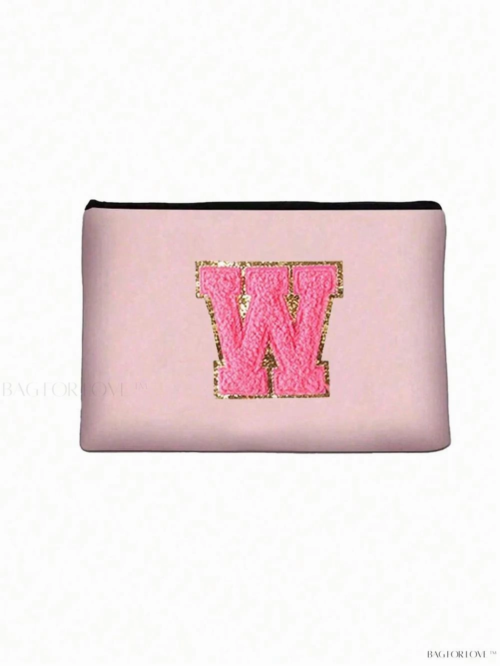 BagForLove - White Small Makeup Pouch with Rose Lettering, Perfect Gift