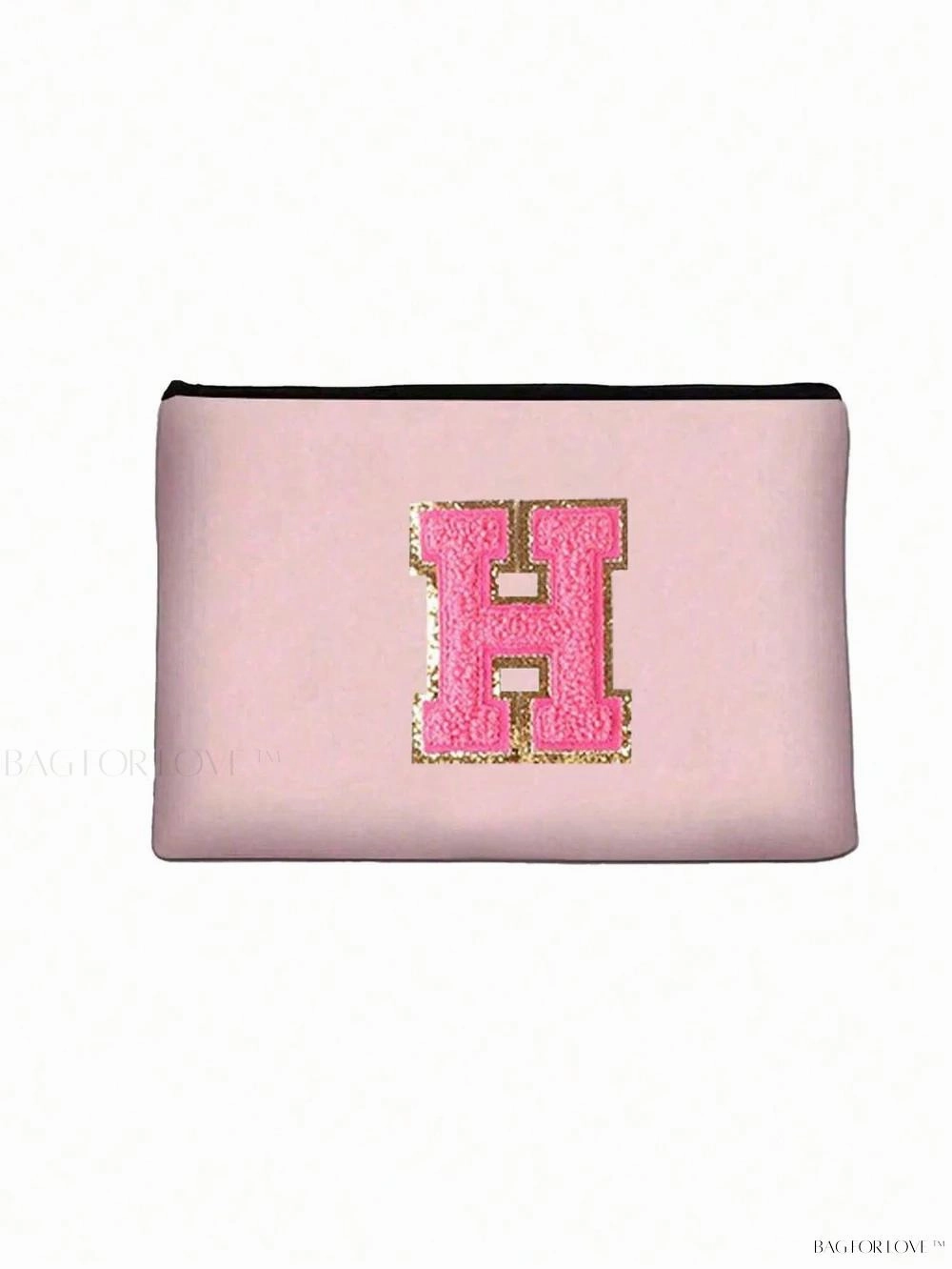 BagForLove - White Small Makeup Pouch with Rose Lettering, Perfect Gift