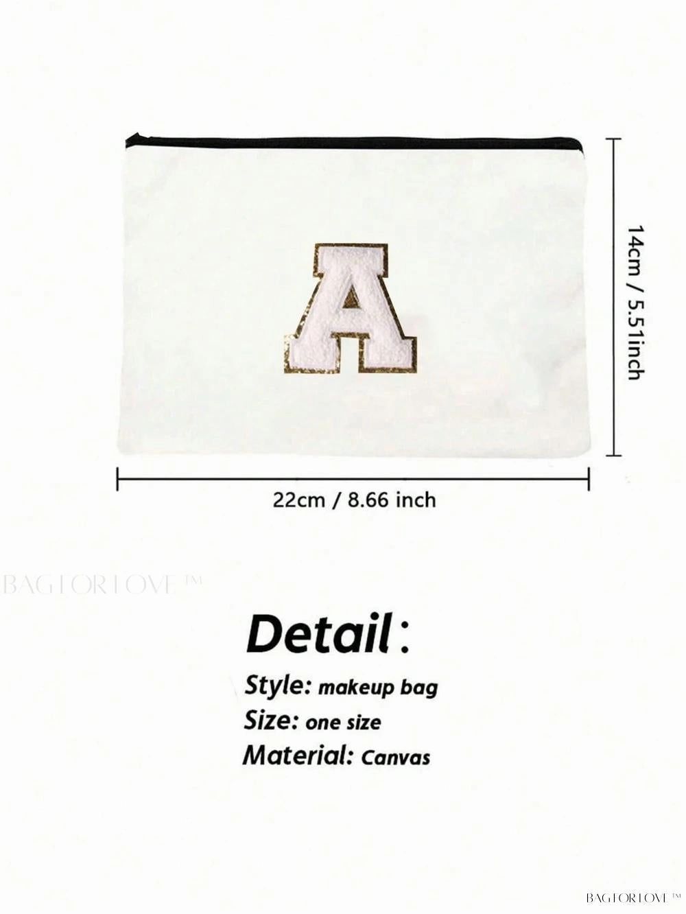 BagForLove - White Small Makeup Pouch with Rose Lettering, Perfect Gift