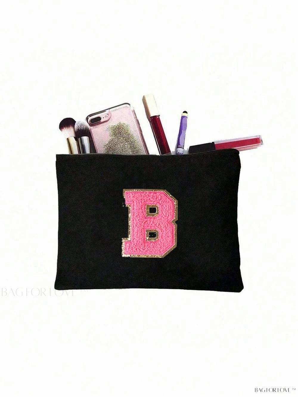BagForLove - White Small Makeup Pouch with Rose Lettering, Perfect Gift