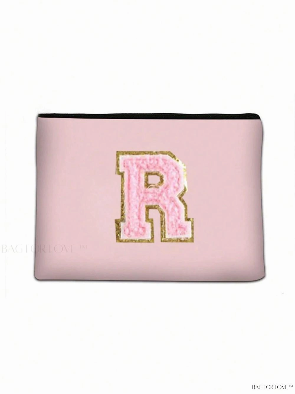 BagForLove - White Small Makeup Pouch with Rose Lettering, Perfect Gift