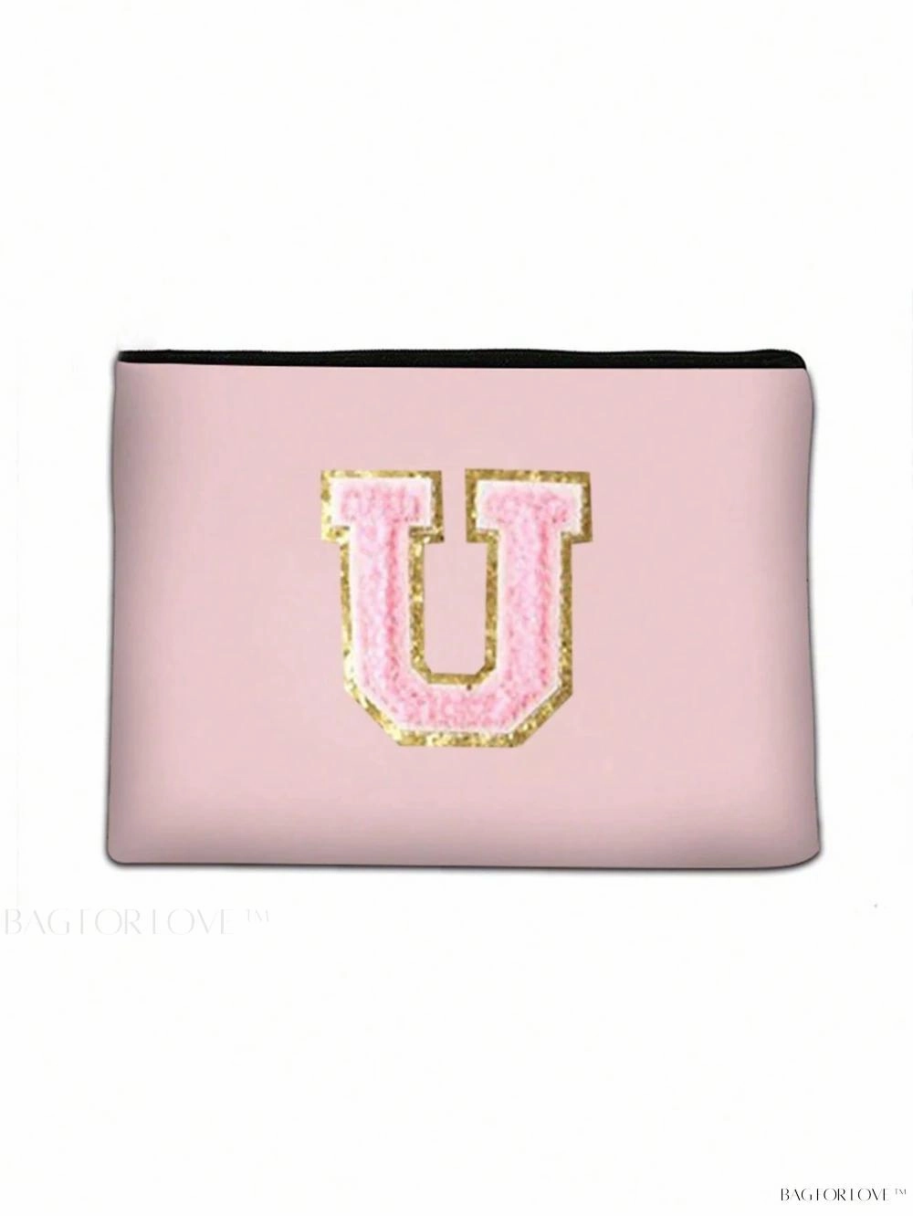 BagForLove - White Small Makeup Pouch with Rose Lettering, Perfect Gift