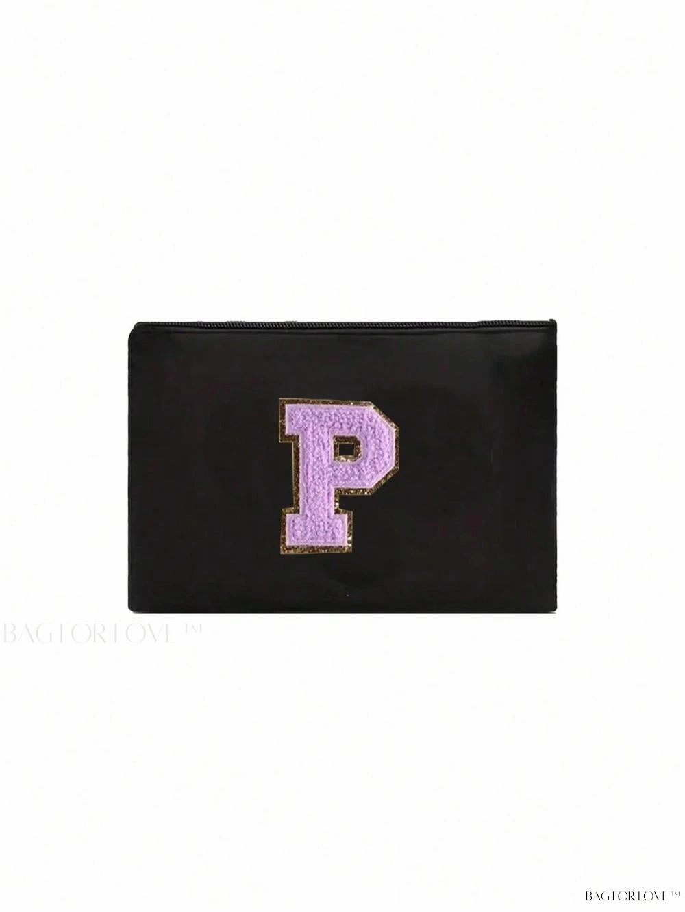 BagForLove - White Small Makeup Pouch with Rose Lettering, Perfect Gift