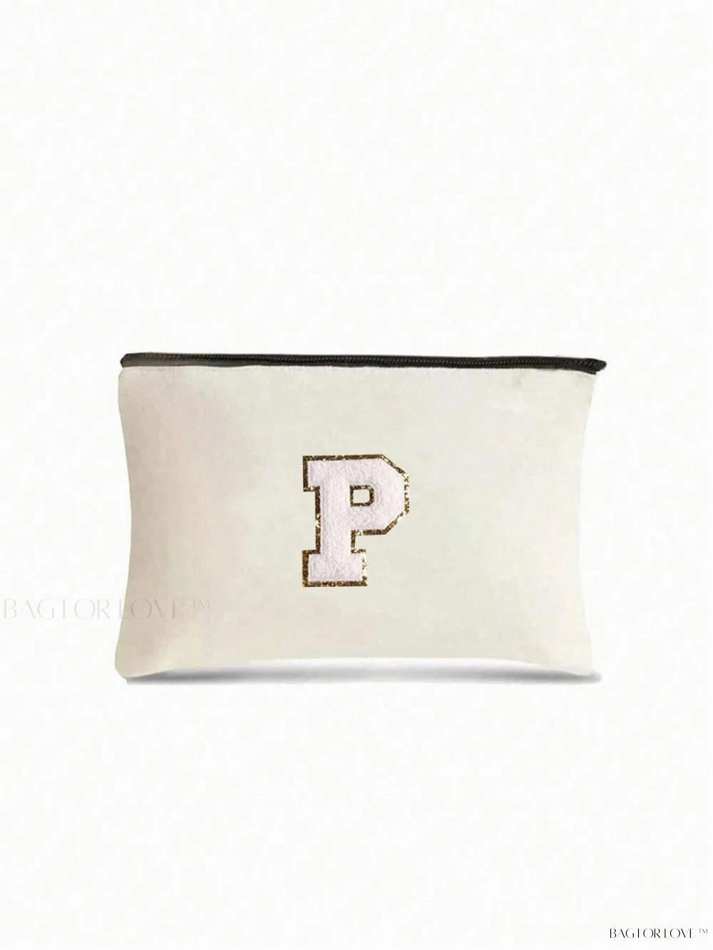 BagForLove - White Small Makeup Pouch with Rose Lettering, Perfect Gift