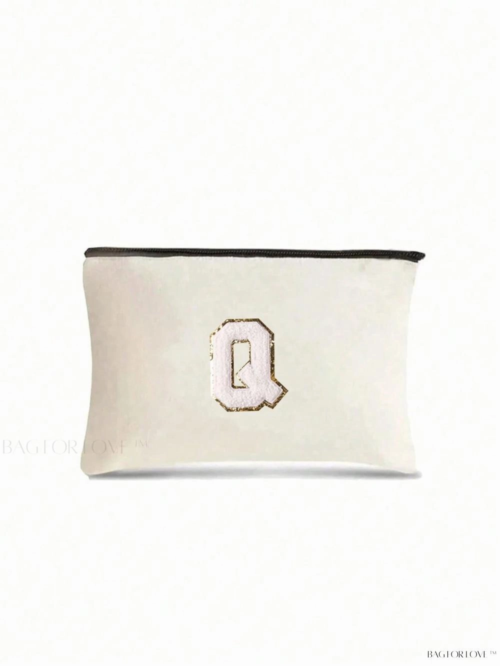 BagForLove - White Small Makeup Pouch with Rose Lettering, Perfect Gift