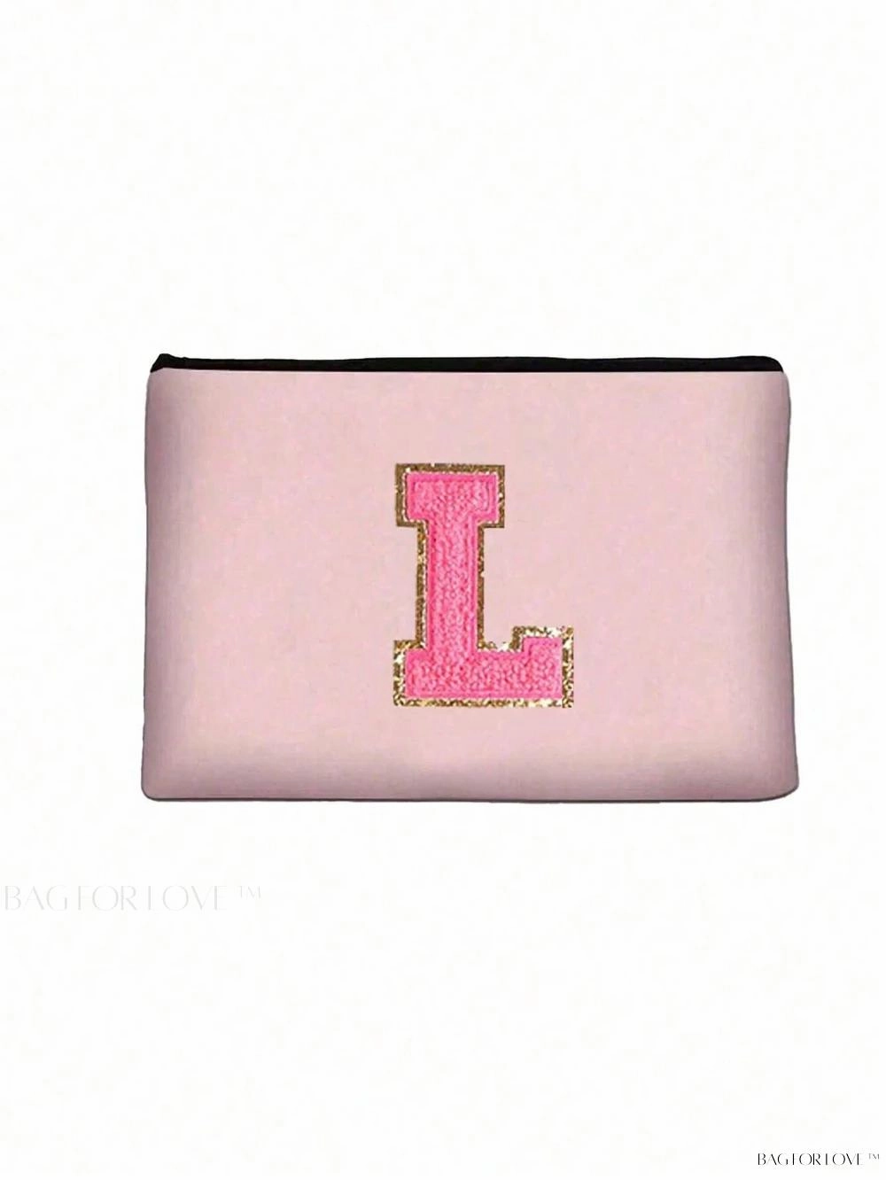 BagForLove - White Small Makeup Pouch with Rose Lettering, Perfect Gift