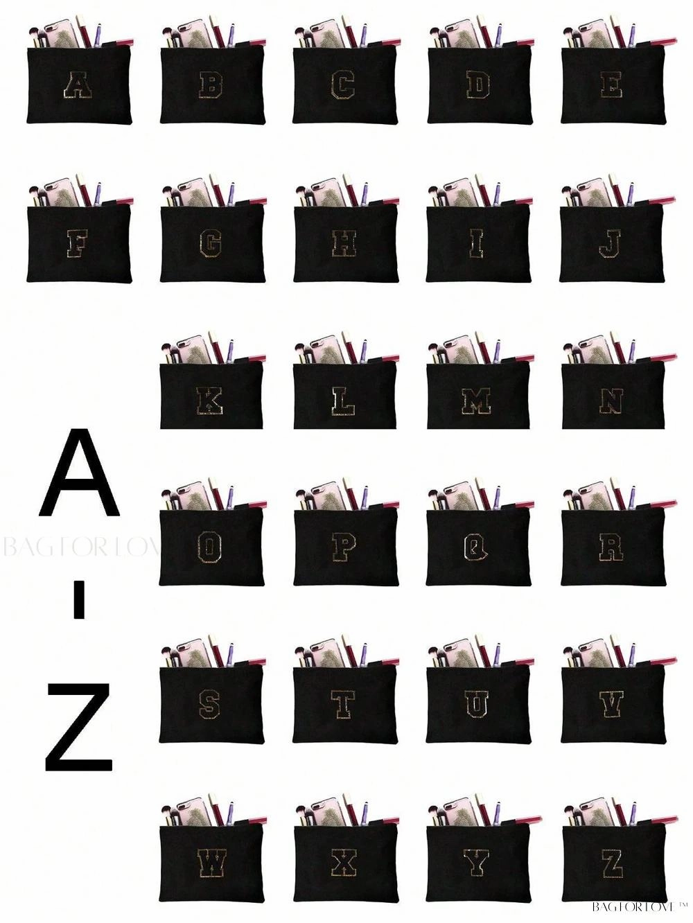 BagForLove - White Small Makeup Pouch with Rose Lettering, Perfect Gift